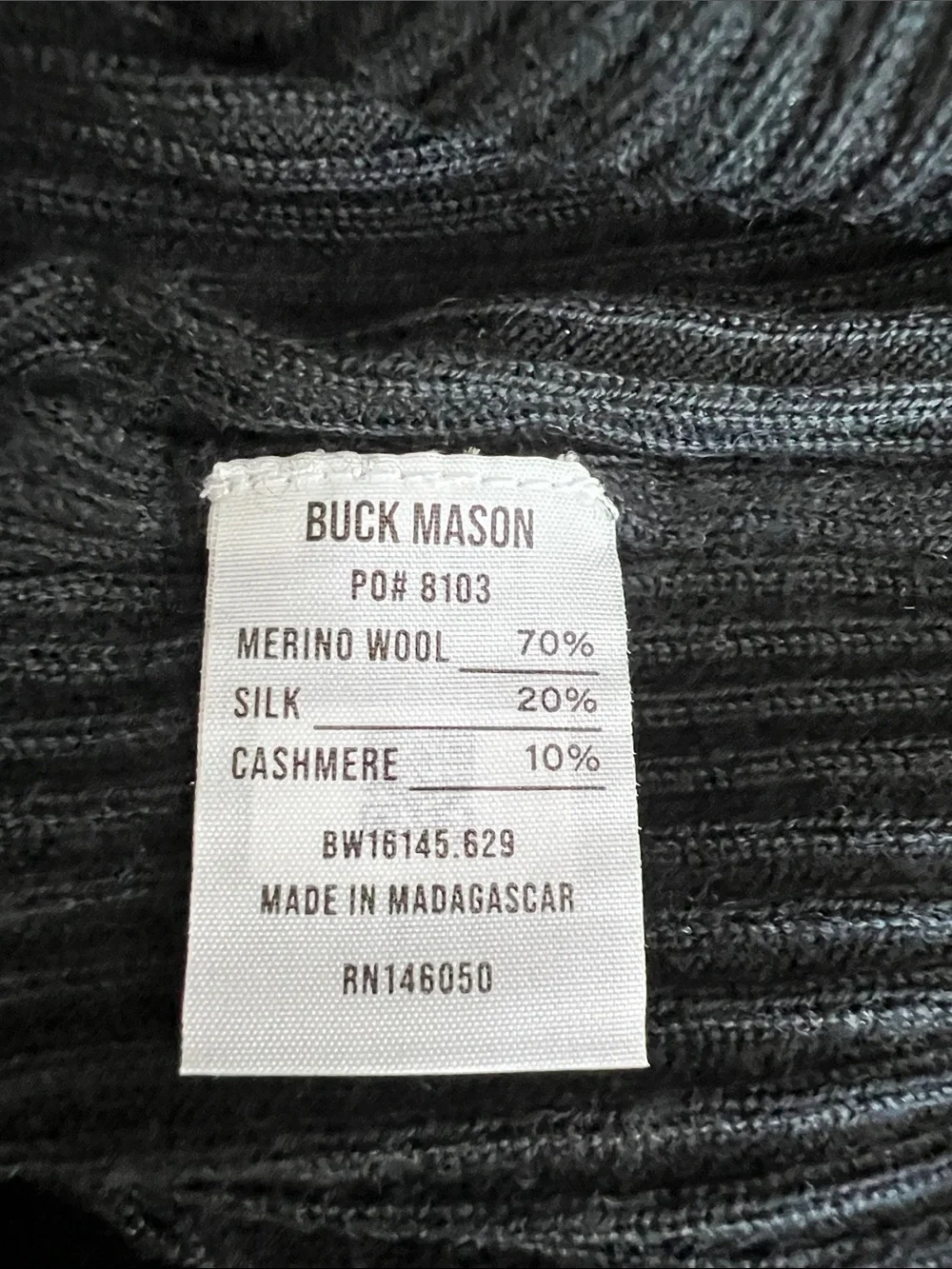 New Buck Mason Black  Featherweight Silk Cashmere L/S Crew Sweater Size XS